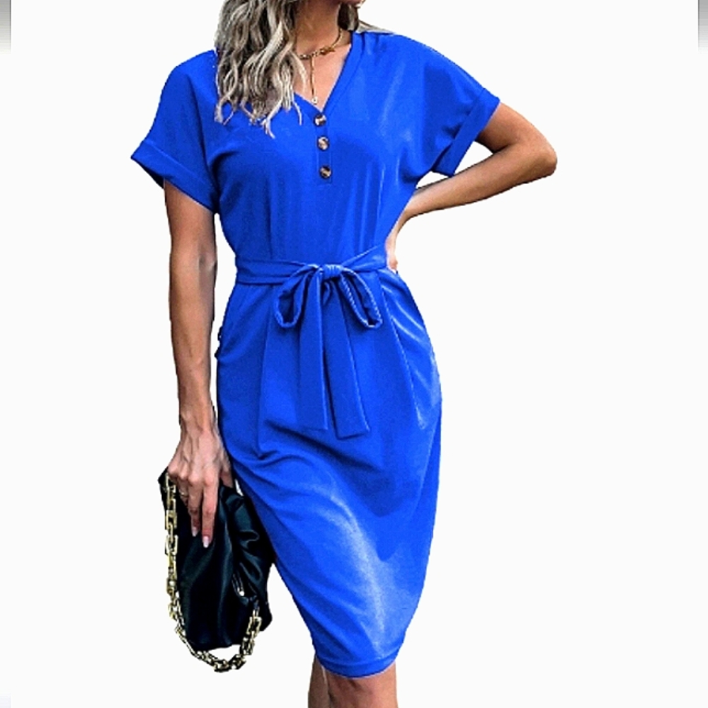 NWT Deep Self Royal Blue V Neck Midi Dress